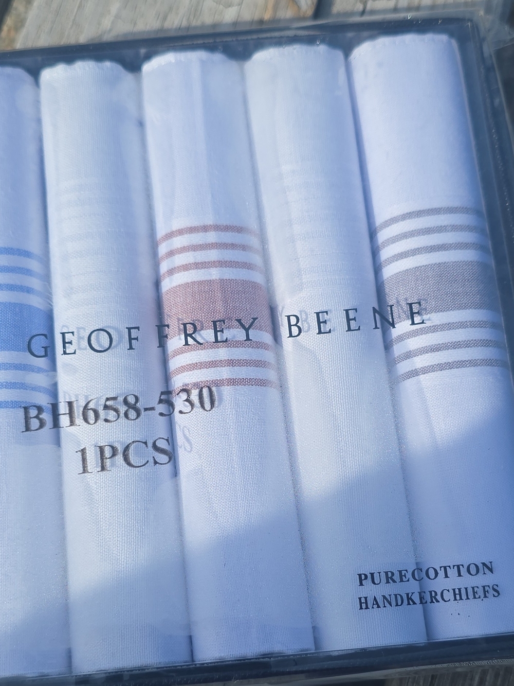 Geoffrey Beene Cotton Handkerchiefs - White with Colored Stripes